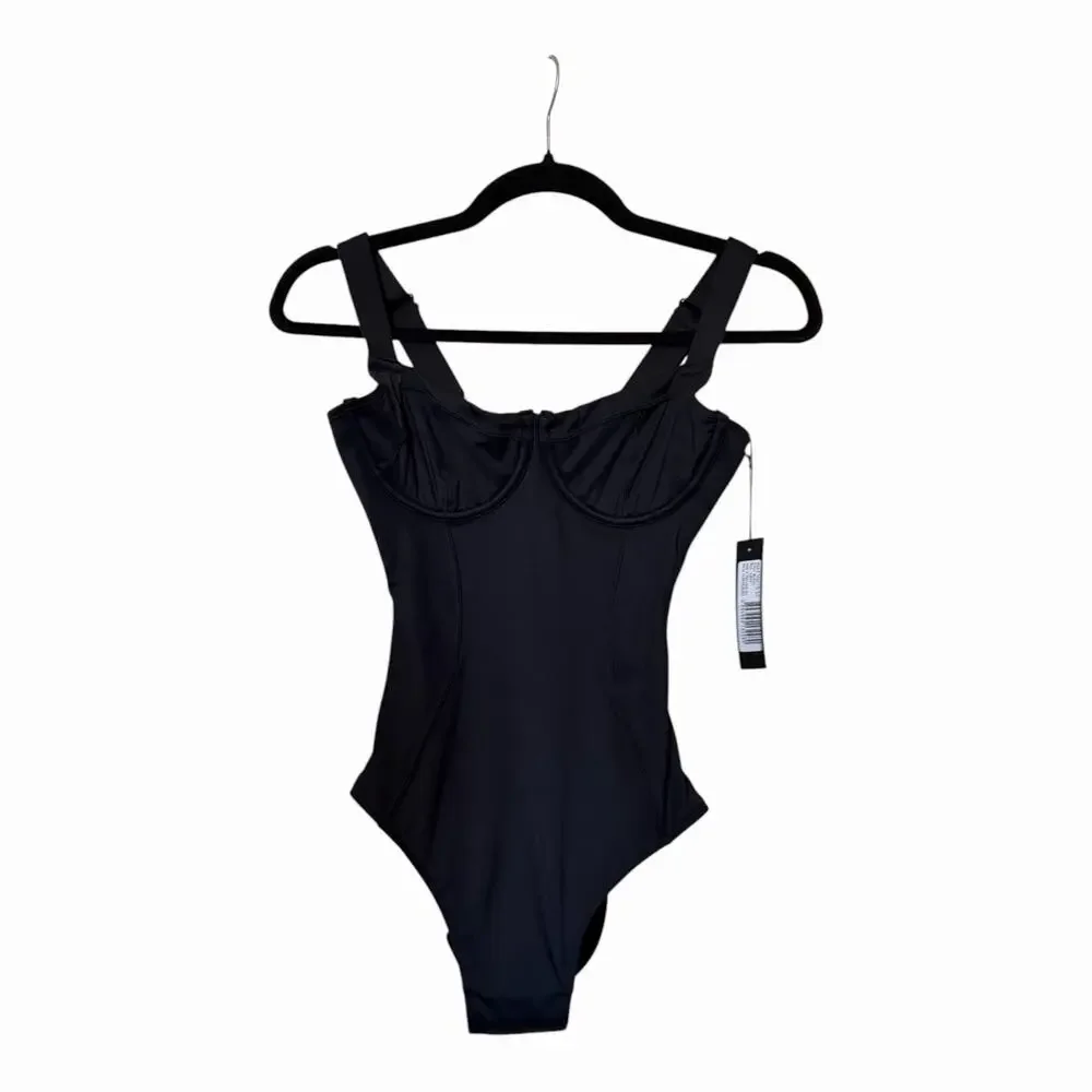 TA3 Lifty One Piece Swimsuit Black Corset Sculpting Lace Back Size Small NWT